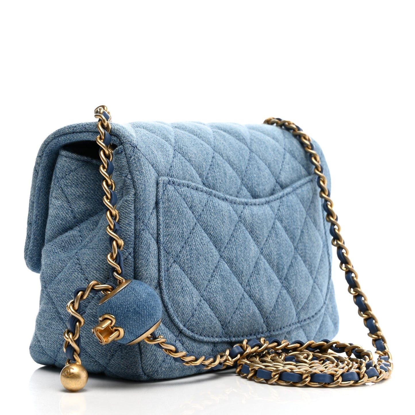 Denim Quilted Mini Pearl Crush Flap Blue