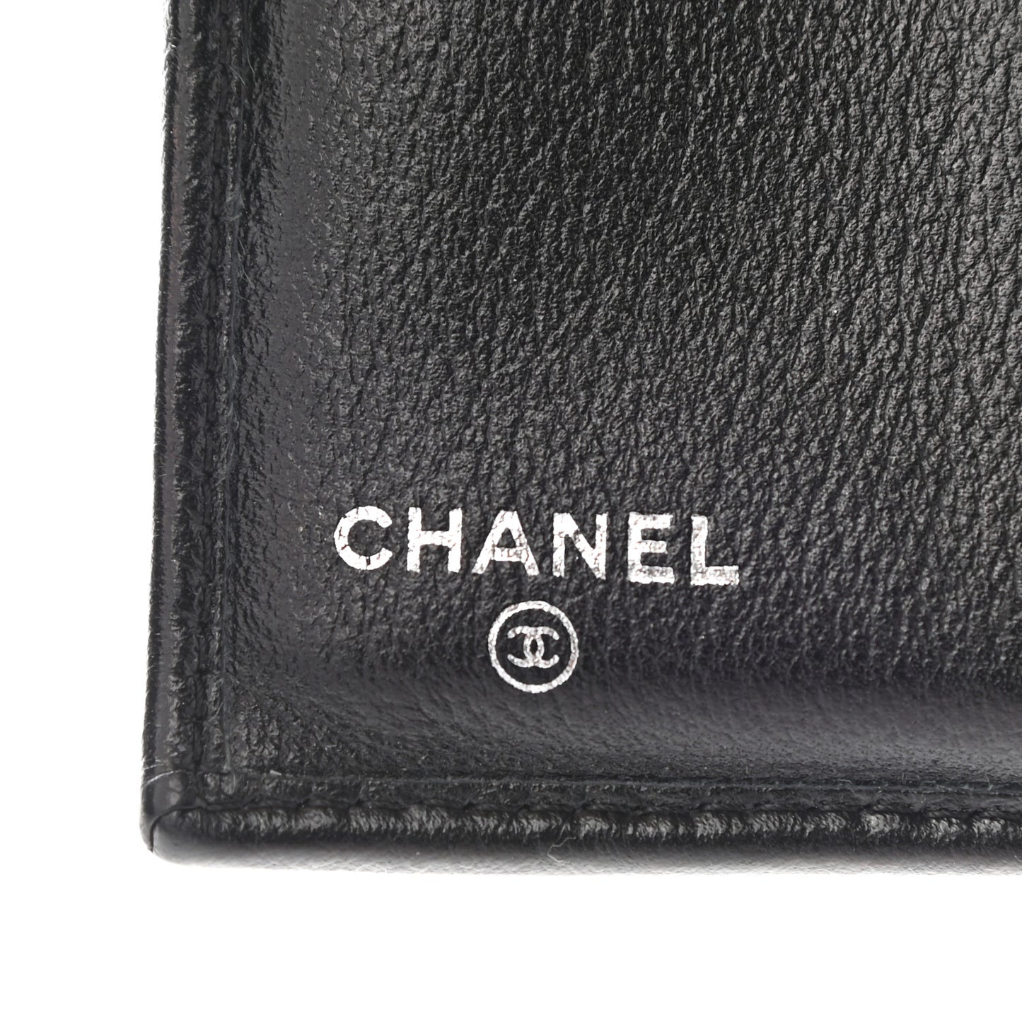 Glazed Goatskin Camellia Embossed French Flap Wallet Black