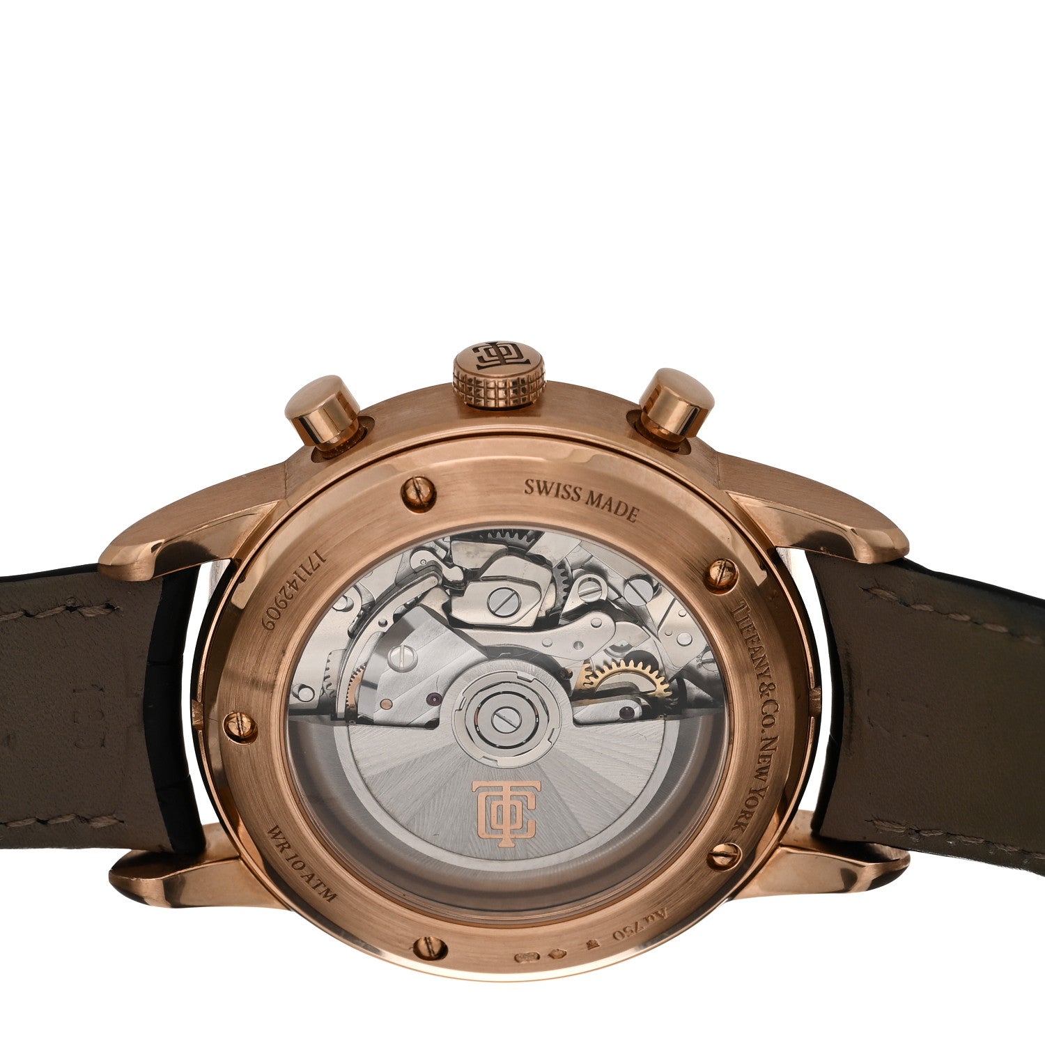Tiffany 18K Rose Gold Alligator 42mm CT60 Chronograph Automatic Watch 4 of 5