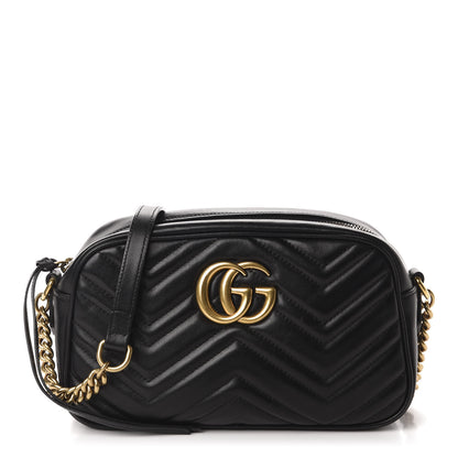 Gucci Calfskin Matelasse Small GG Marmont Chain Shoulder Bag Black 1 of 14