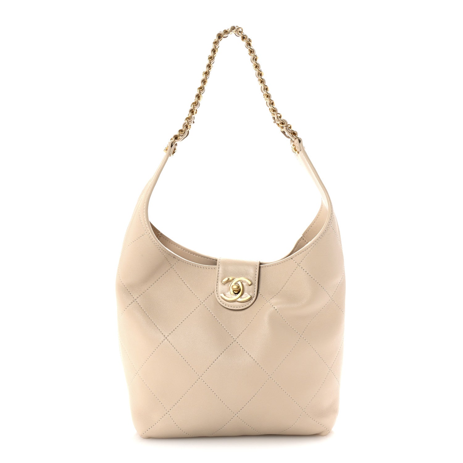 Chanel Shiny Lambskin Quilted Small Hobo Beige 1 of 11