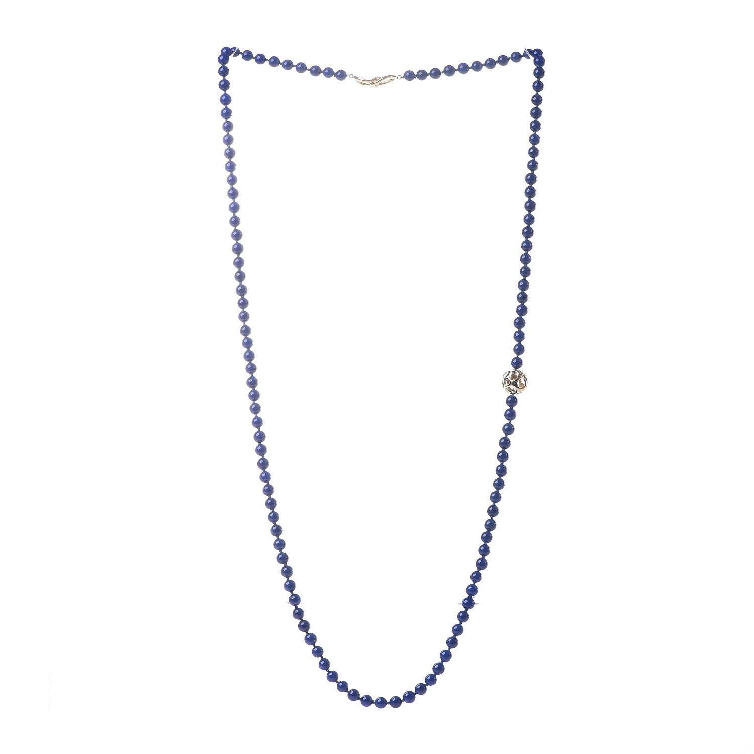 Tiffany 18K Yellow Gold Lapis Lazuli 6mm Bead Necklace 3 of 4