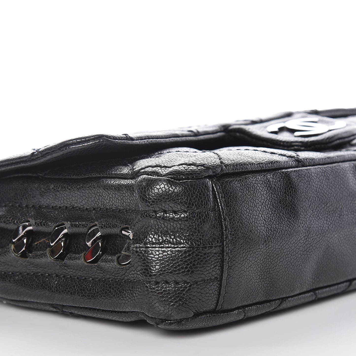 Glazed Caviar Quilted Modern Chain Flap Black