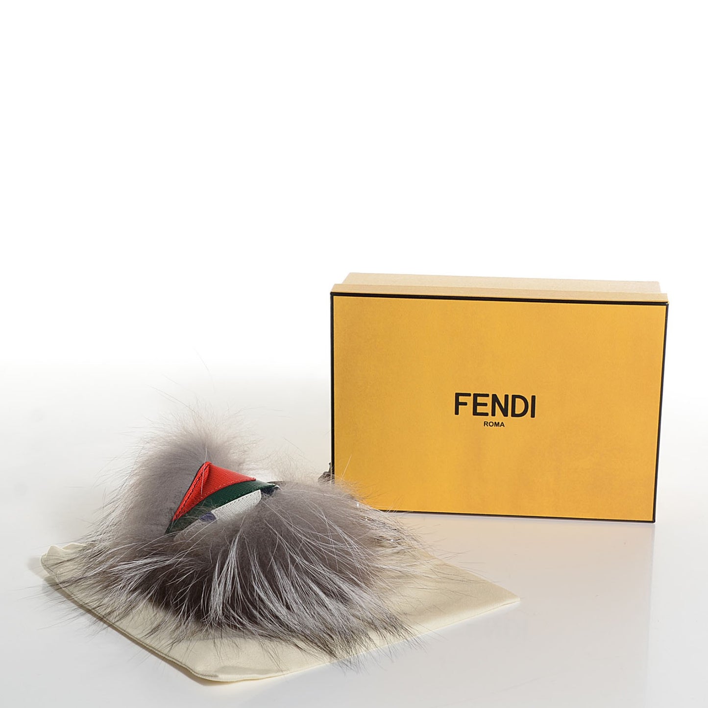 Silver Fox Fur Vitello Elite Monster Bag Bug Cube Charm Multicolor
