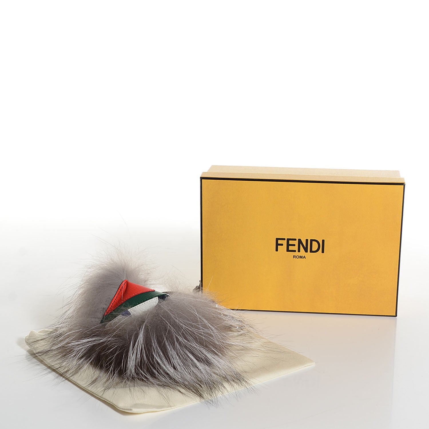 Fendi Silver Fox Fur Vitello Elite Monster Bag Bug Cube Charm Multicolor 4 of 9