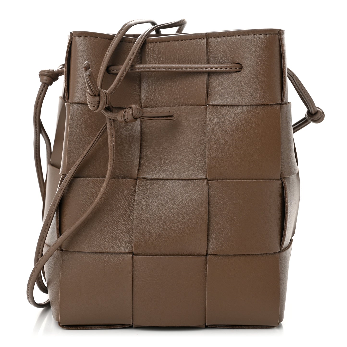 Nappa Maxi Intrecciato Small Cassette Bucket Bag Dark Taupe
