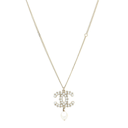Chanel Crystal Pearl CC Drop Necklace Gold 1 of 6