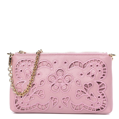 Dolce & Gabbana Lambskin Embroidered Laser Cut Micro Crossbody Pochette Rose Poudre 1 of 11