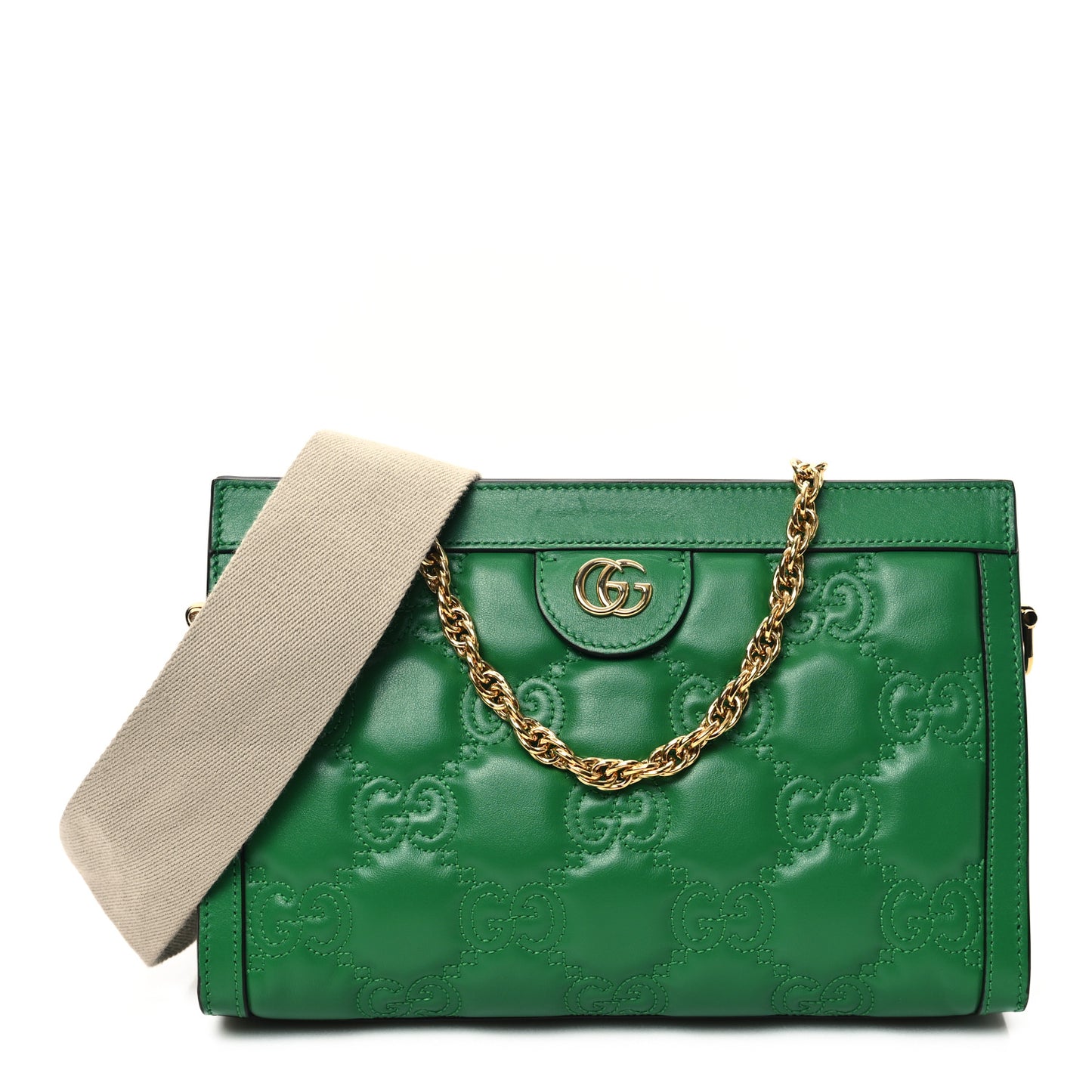 Calfskin GG Matelasse Small Slim Chain Shoulder Bag Spring Green Natural