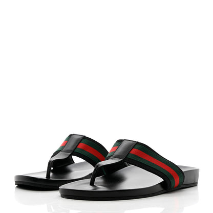 Gucci Nylon Calfskin Web Mens Thong Sandals 9 Green Red Black 3 of 15