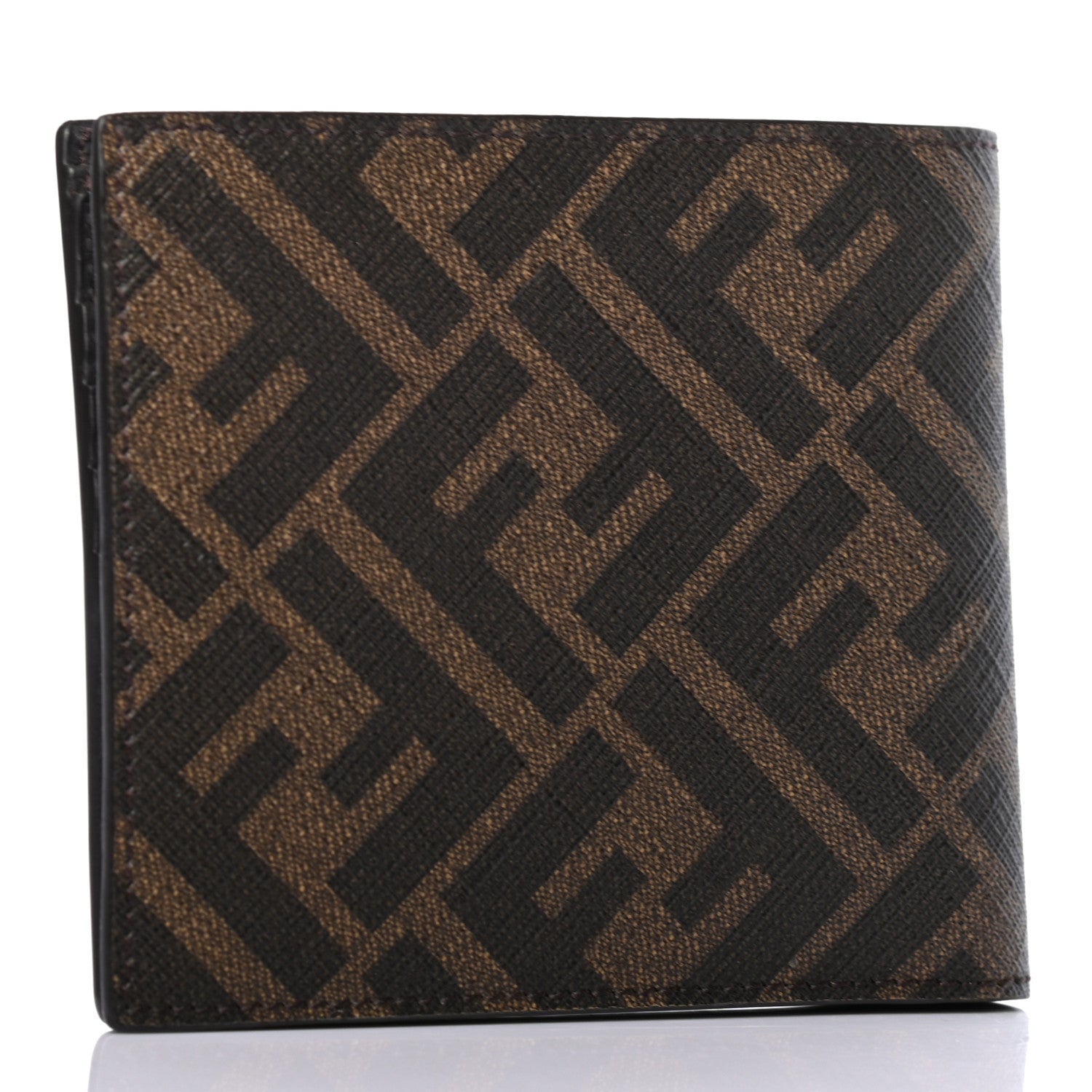 Fendi Glazed Fabric Vitello King FF 1974 Diagonal Bi-Fold Wallet Tobacco Moro Cuoio 3 of 9