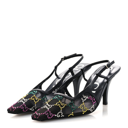 Gucci Tela Retino Nappa Charlotte Crystal GG Monogram Square G 75mm Slingback Pumps 37 Black 4 of 12