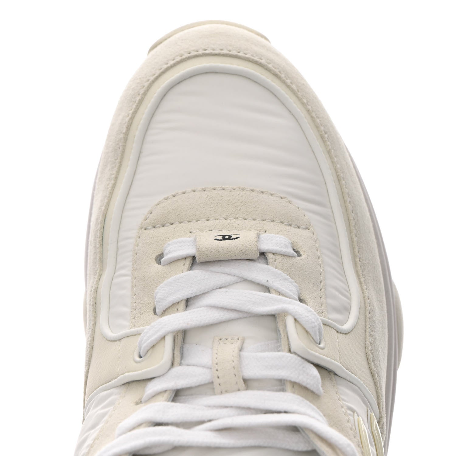 Chanel Suede Calfskin Fabric CC Sneakers 38 White 11 of 14
