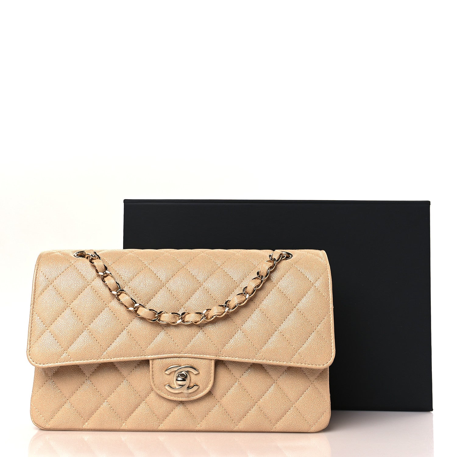 Chanel Iridescent Caviar Quilted Medium Double Flap Beige 10 of 10