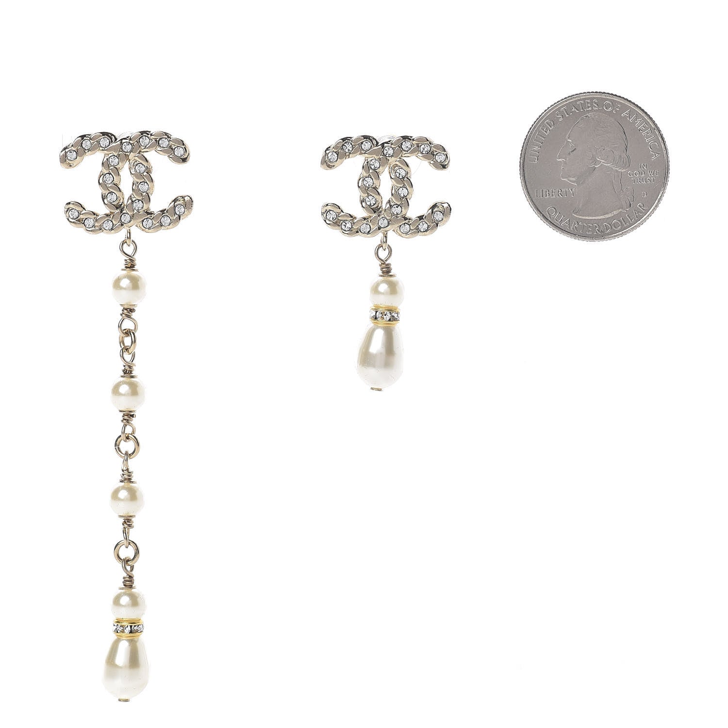 Chanel Crystal Pearl Pearls Coronation Uneven Earrings Gold 2 of 5