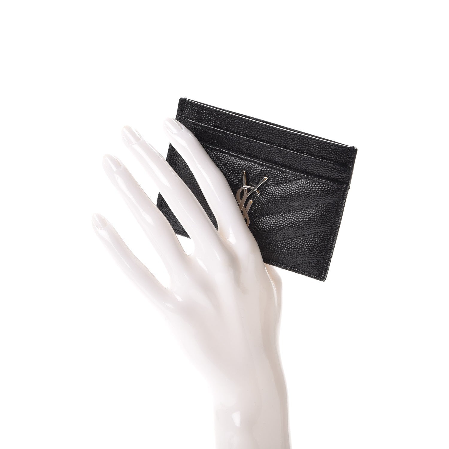 Saint Laurent Grain De Poudre Matelasse Chevron Monogram Credit Card Case Black 2 of 8