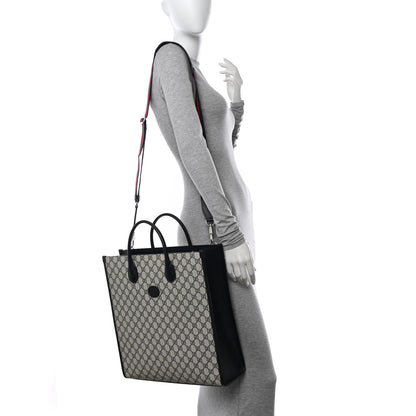 Gucci GG Supreme Monogram Textured Dollar Calfskin Web Medium Retro Interlocking G Vertical Tote Bag Beige Blue 2 of 11