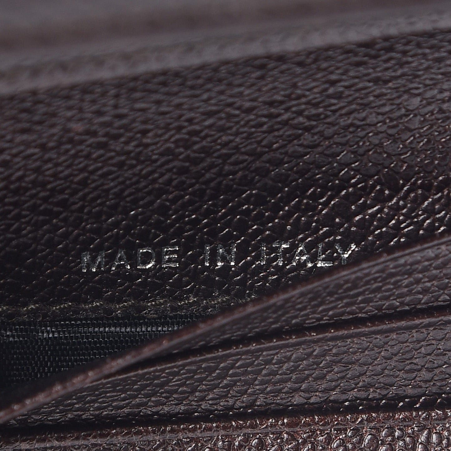 Grained Calfskin CC Button Compact Wallet Dark Brown
