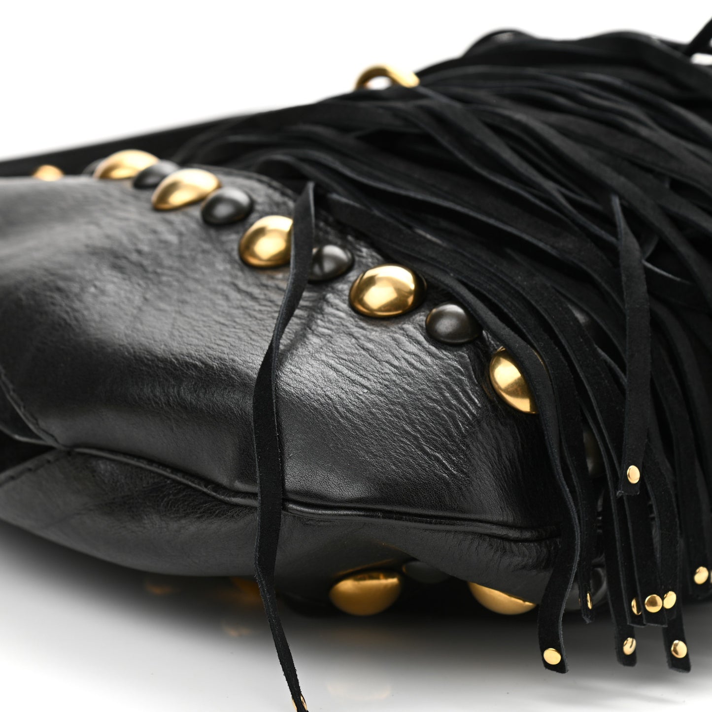 Calfskin Suede Fringe Babouska Hobo Black