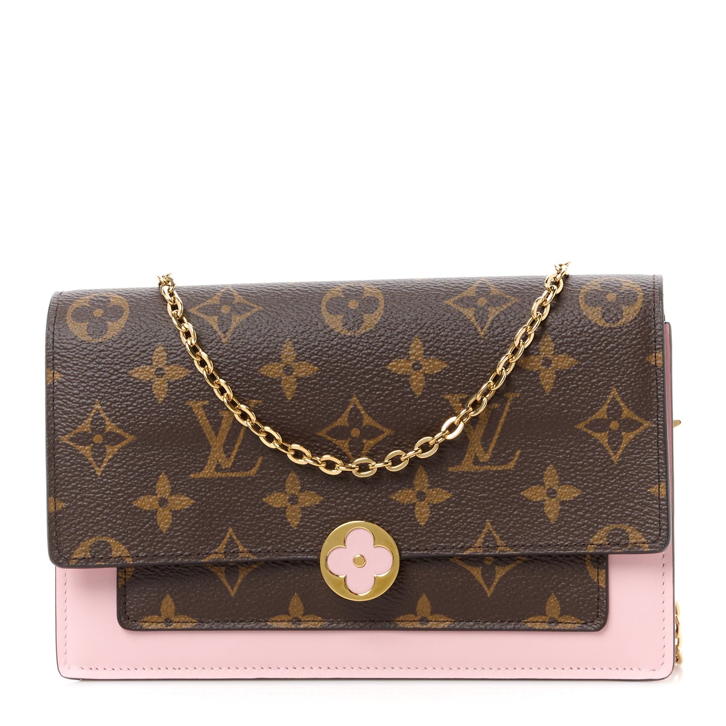 Monogram Flore Chain Wallet Rose Ballerine