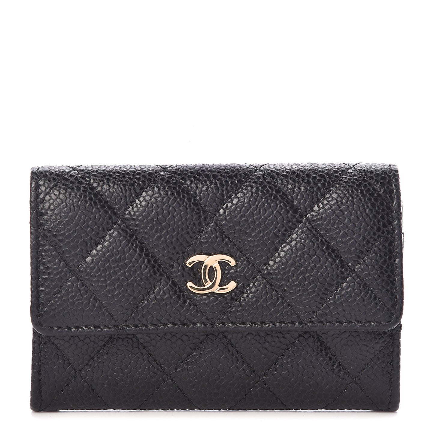 Caviar Quilted Flap Card Holder Black