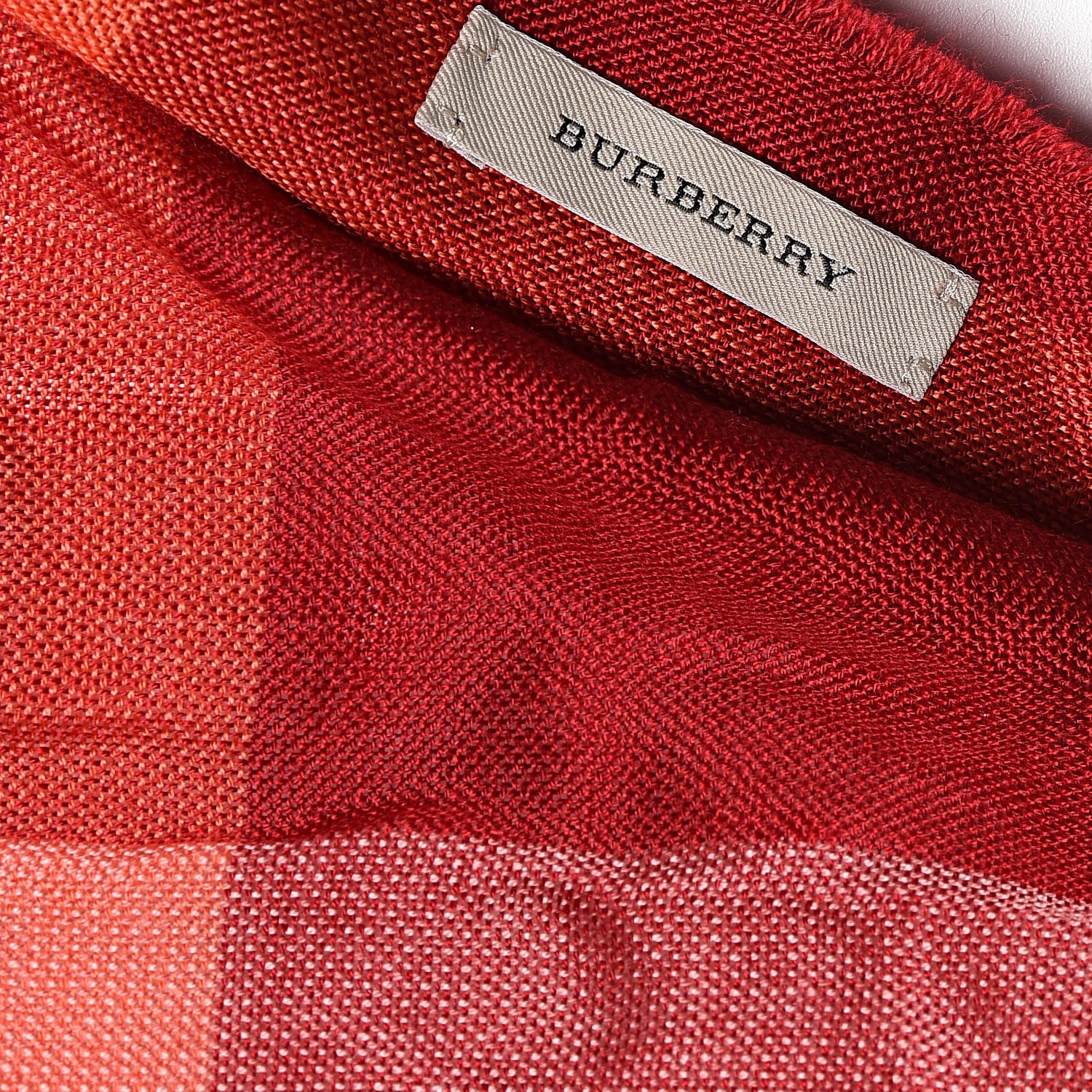 Burberry Wool Silk Gauze Half Mega Check Lightweight Scarf Red 4 of 4