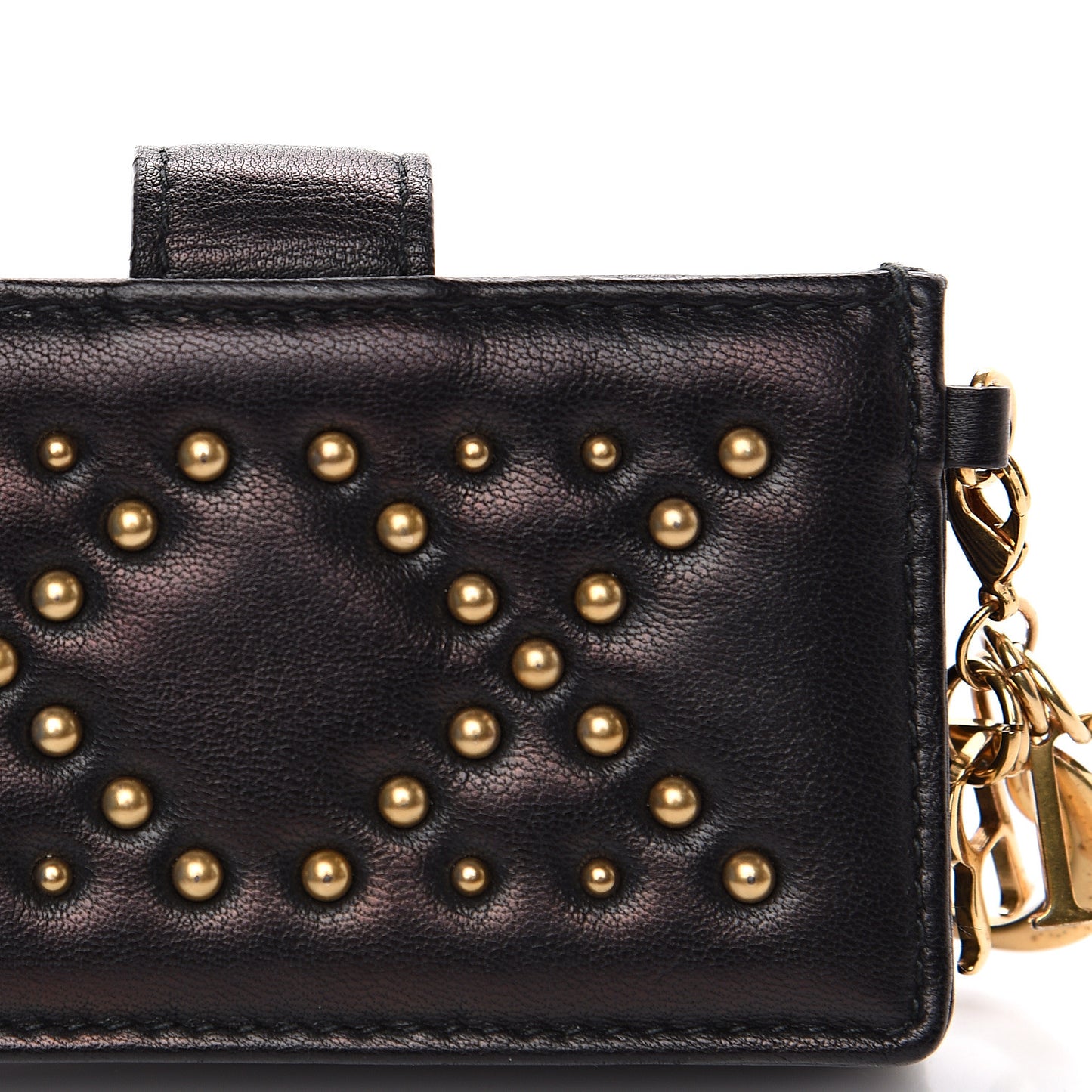 Lambskin Studded Cannage Lady Dior 5-Gusset Card Holder Black