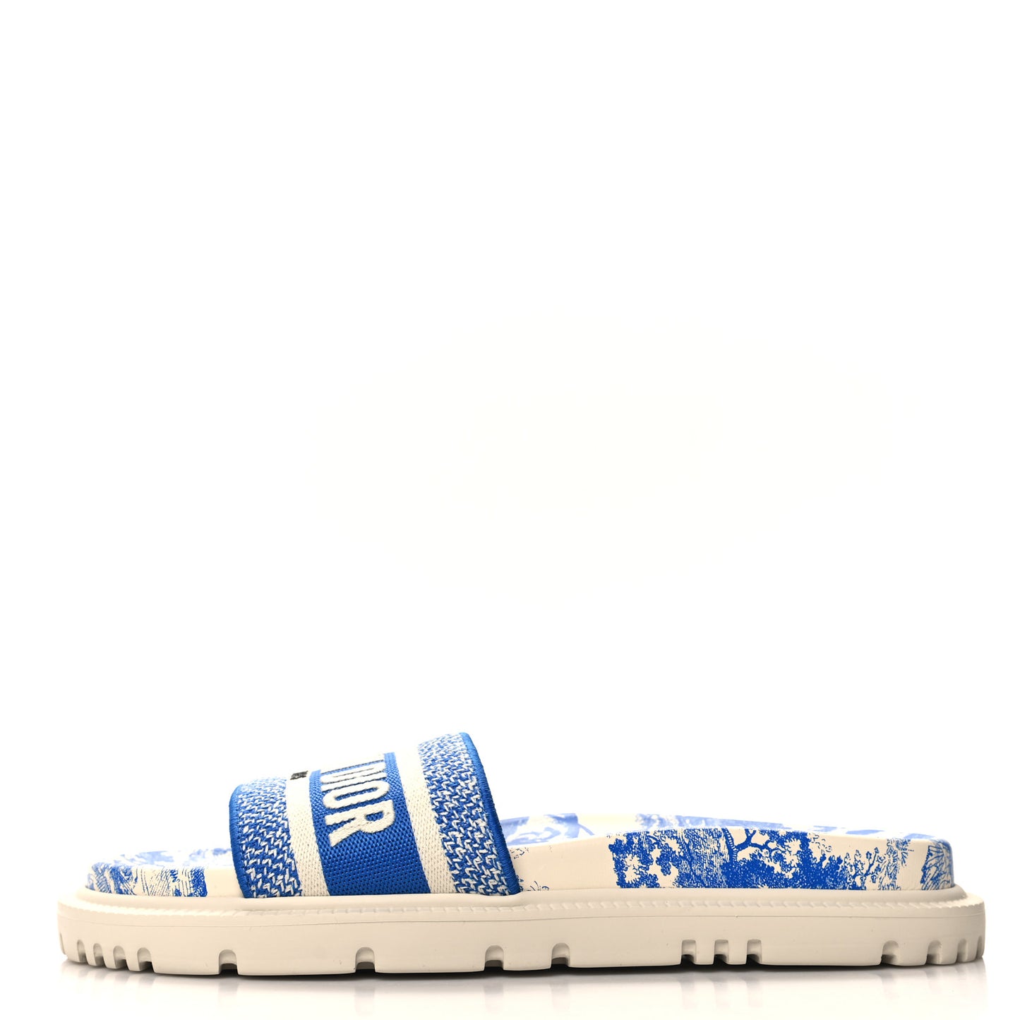 Canvas Toile de Jouy Embroidered Dway 10mm Slide Sandals 39.5 Blue