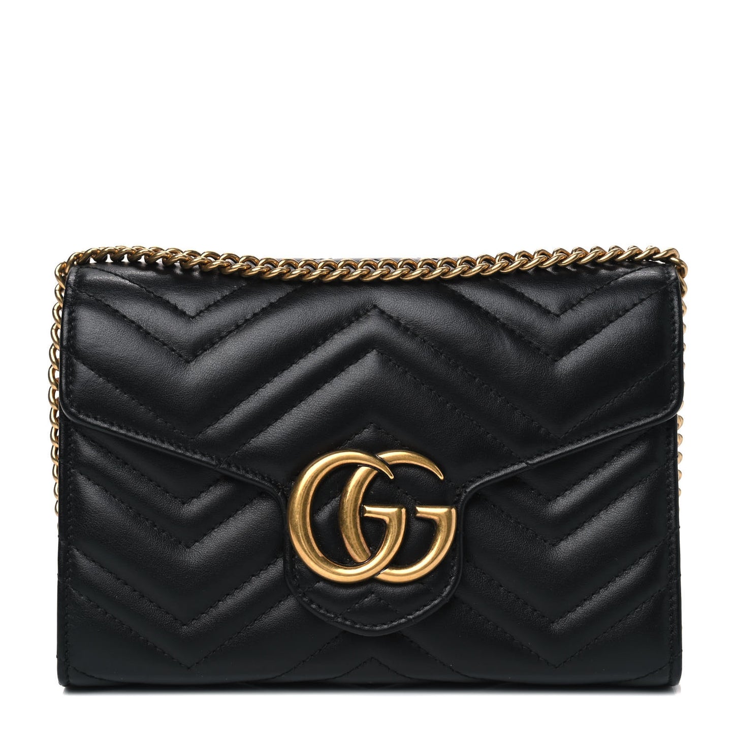 Calfskin Matelasse GG Marmont Chain Wallet Black