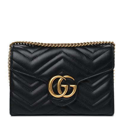Gucci Calfskin Matelasse GG Marmont Chain Wallet Black 1 of 4