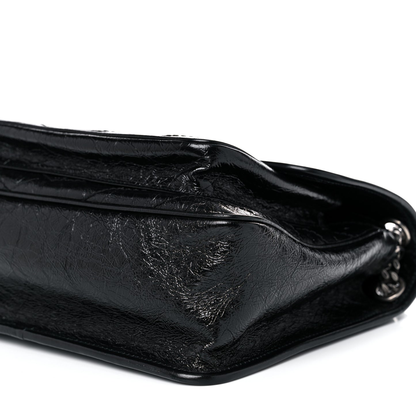 Crinkled Calfskin Matelasse Monogram Medium Niki Chain Satchel Black