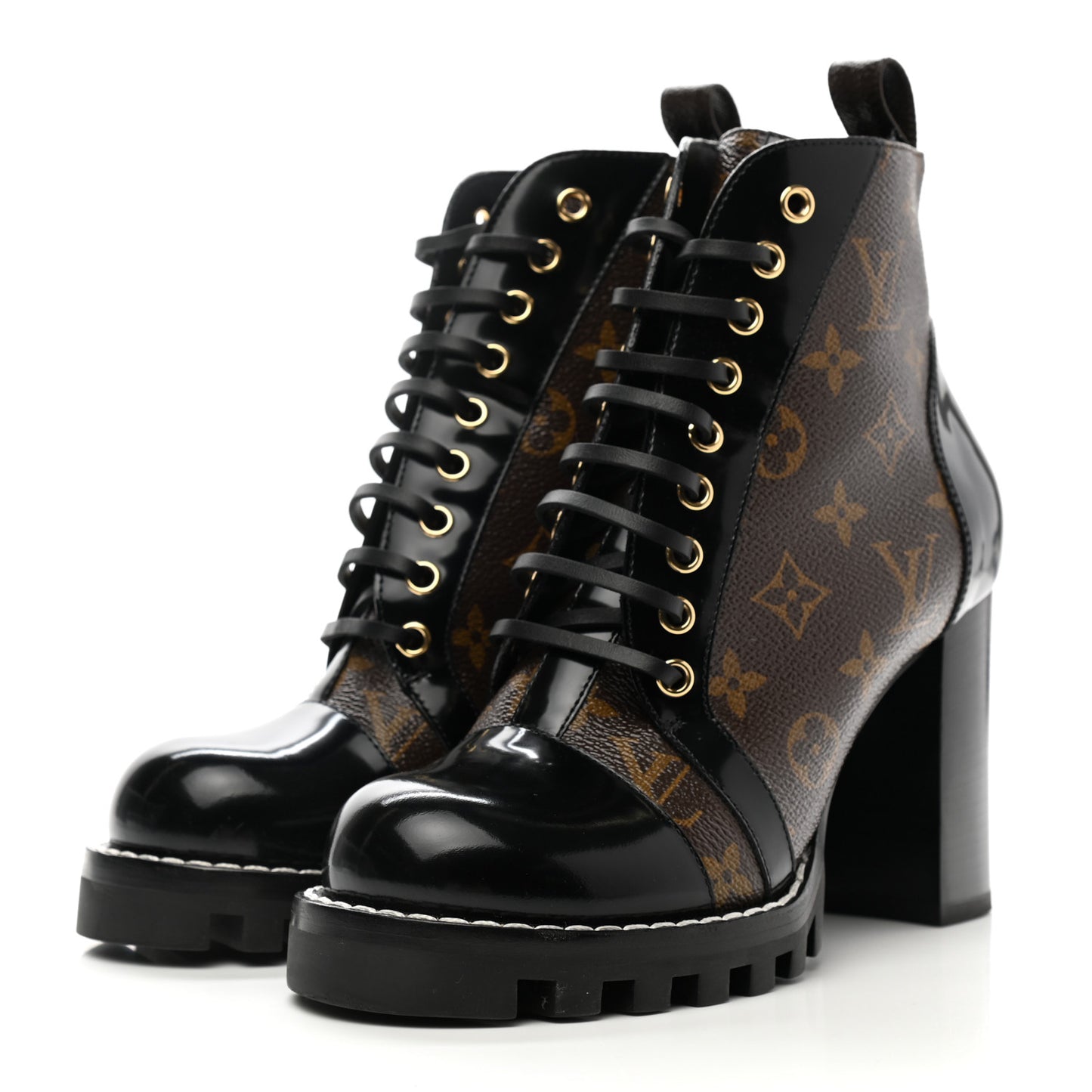 Patent Calfskin Monogram Star Trail Ankle Boots 38 Black