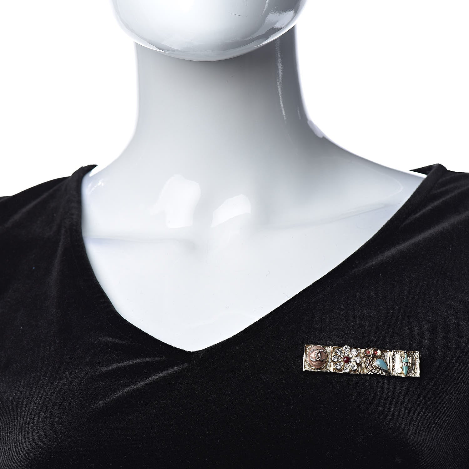 Chanel Enamel Crystal Brooch Gold Multicolor 2 of 7