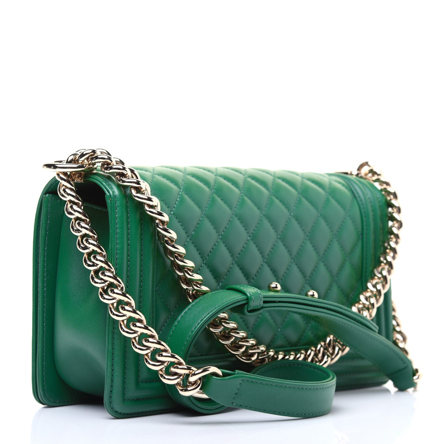 Lambskin Quilted Medium Boy Flap Green