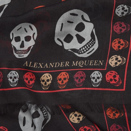 Alexander McQueen Modal Wool Skull Scarf in Black and Red 4 of 4