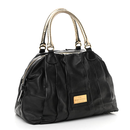 Valentino Garavani Lambskin Metallic Snakeskin Small Petale Dome Black Gold 2 of 9