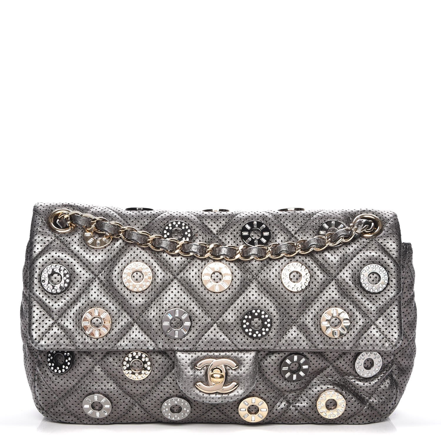 Chanel Metallic Lambskin Perforated Quilted Medium CC Medals Flap Grey 1 of 7