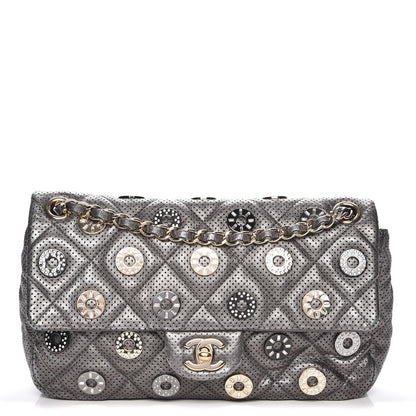 Chanel Metallic Lambskin Perforated Quilted Medium CC Medals Flap Grey 1 of 7