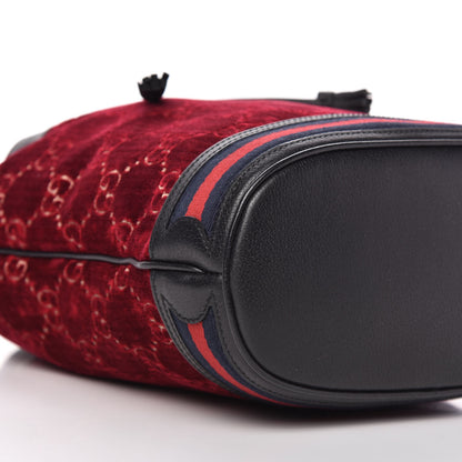 Gucci Velvet GG Monogram Textured Calfskin Web Bucket Bag Red Cipria Black 6 of 10