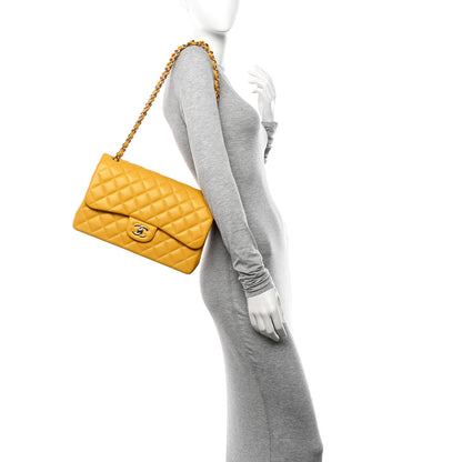 Chanel Caviar Quilted Jumbo Double Flap Yellow 2 of 11