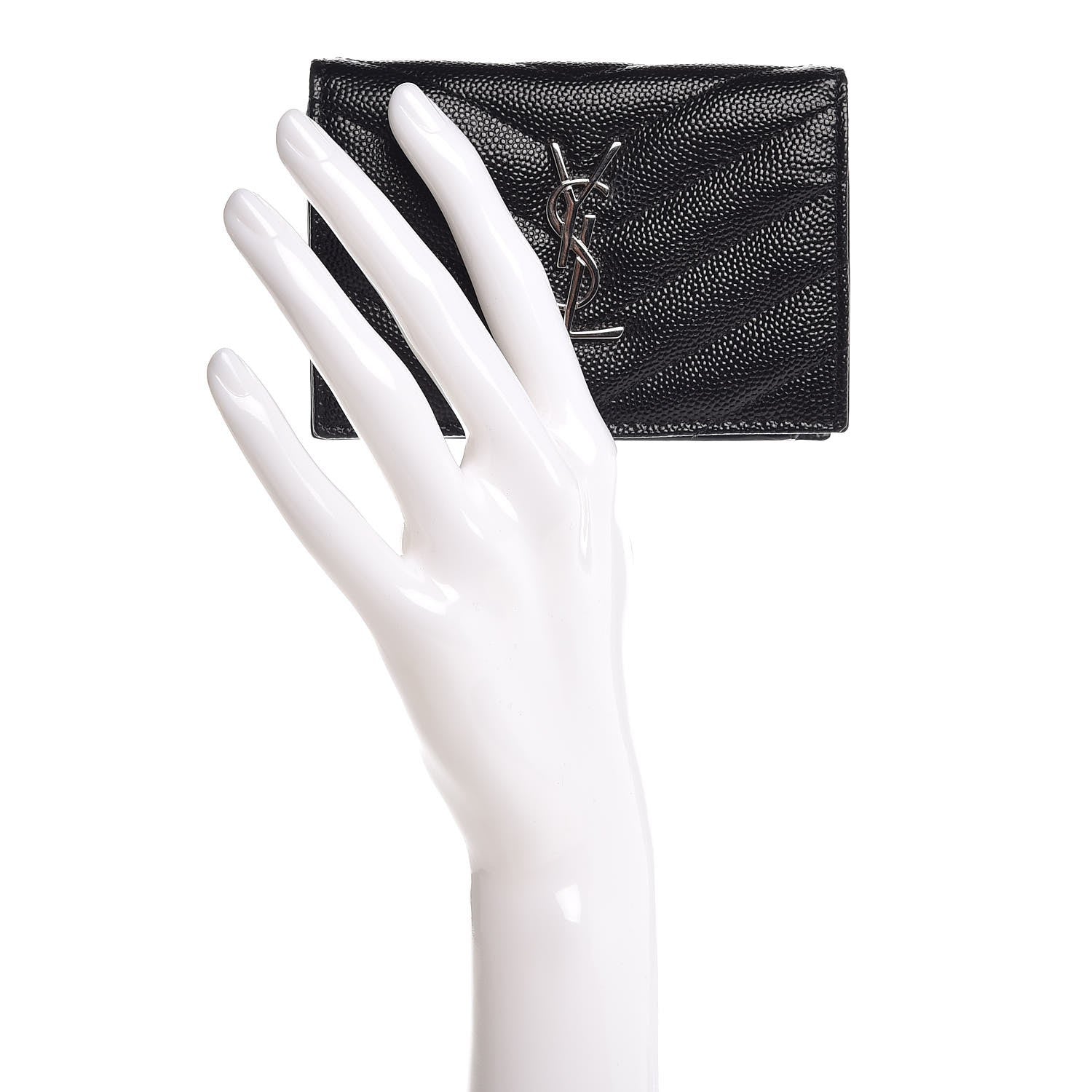 Saint Laurent Grain De Poudre Matelasse Chevron Monogram Card Case Black 2 of 9