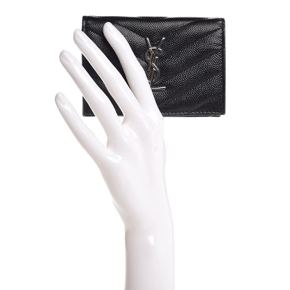 Saint Laurent Grain De Poudre Matelasse Chevron Monogram Card Case Black 2 of 9