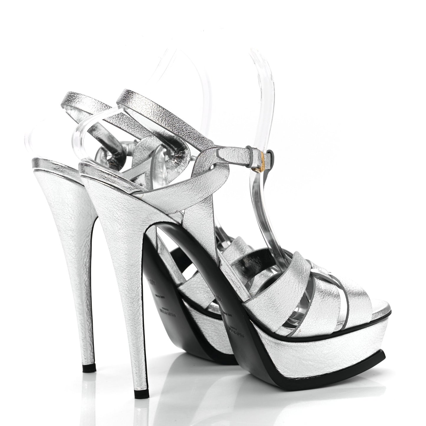 Metallic Calfskin Tribute 105 Platform Sandals 40.5 Silver