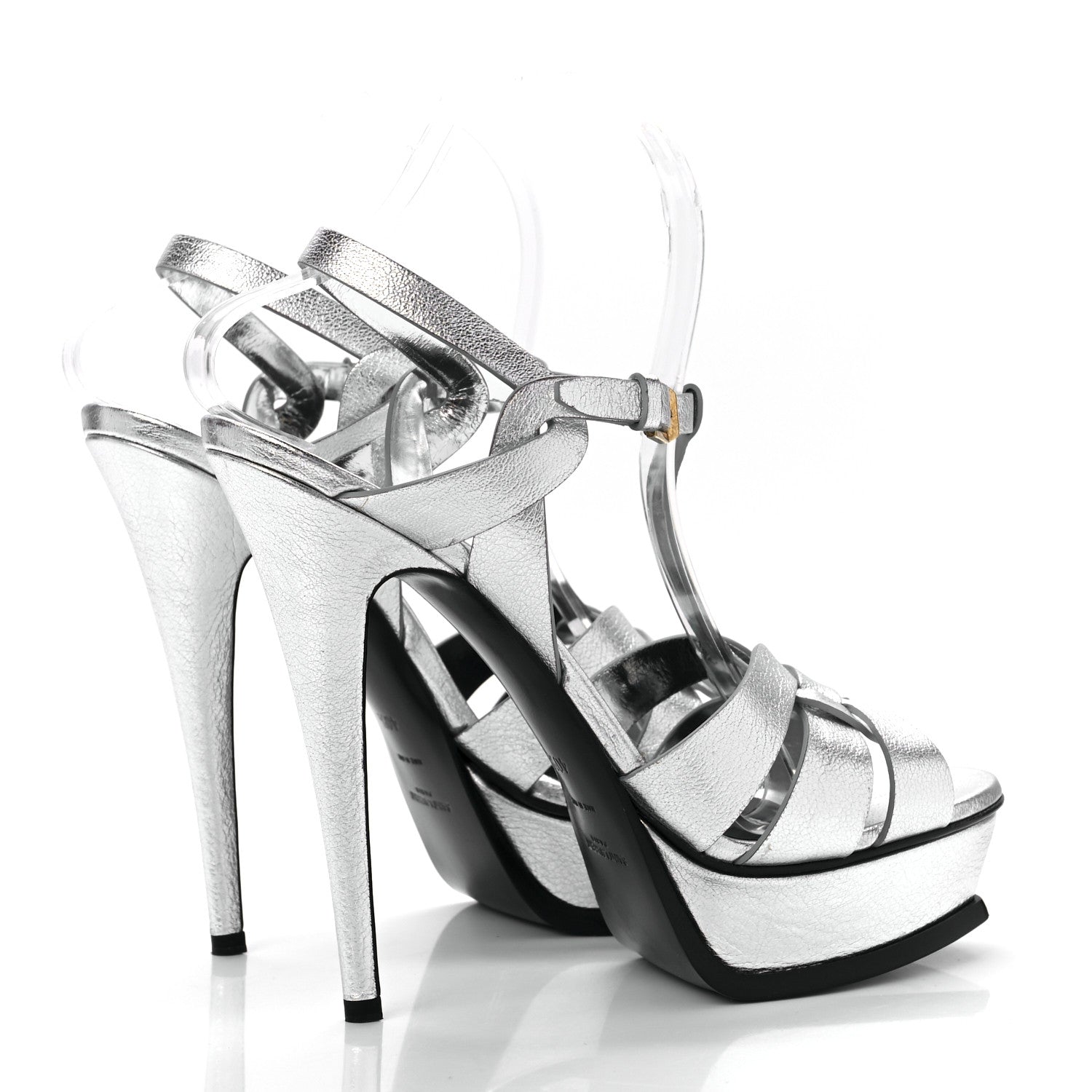 Saint Laurent Metallic Calfskin Tribute 105 Platform Sandals 40.5 Silver 4 of 7