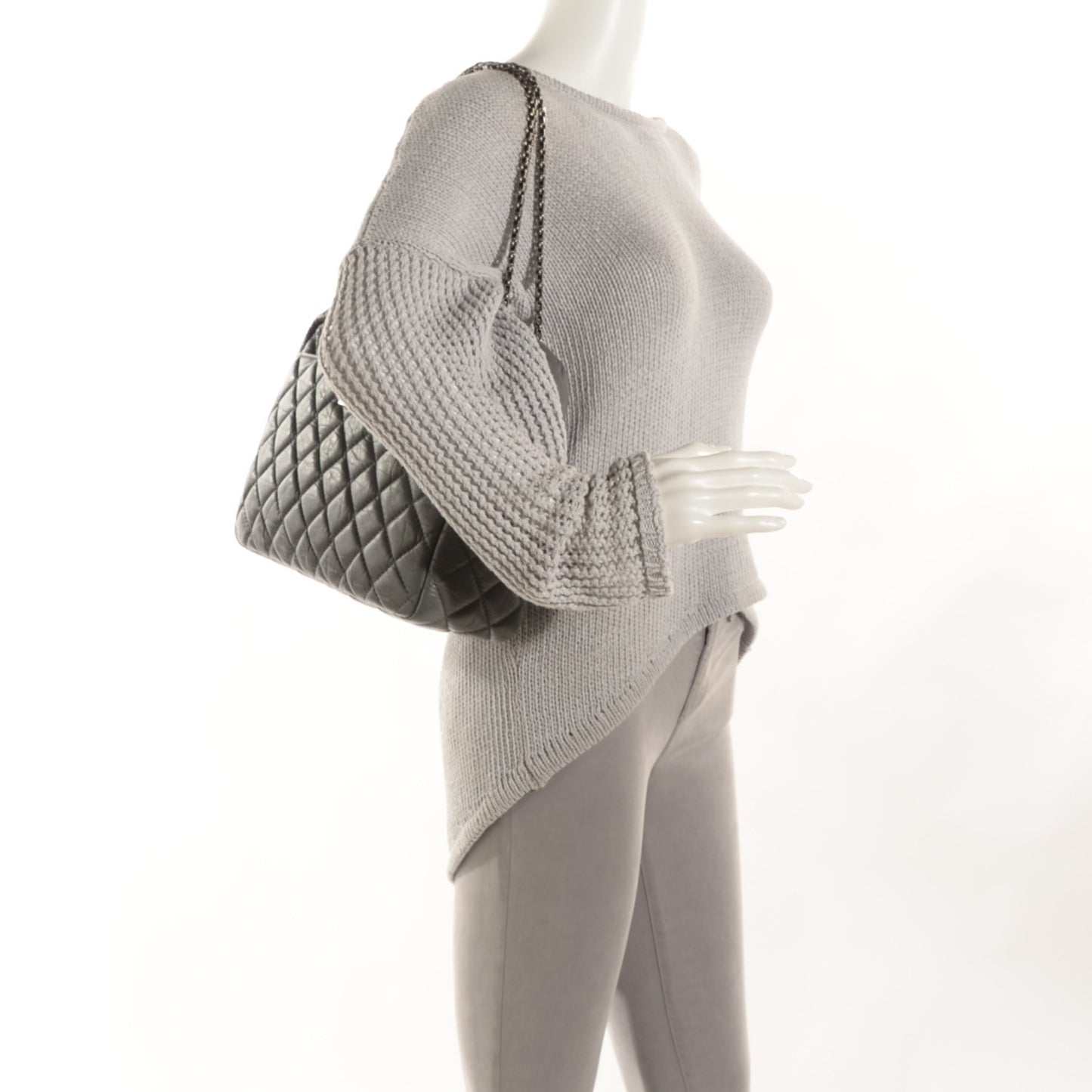 Aged Calfskin Quilted Large Reissue Camera Case Grey