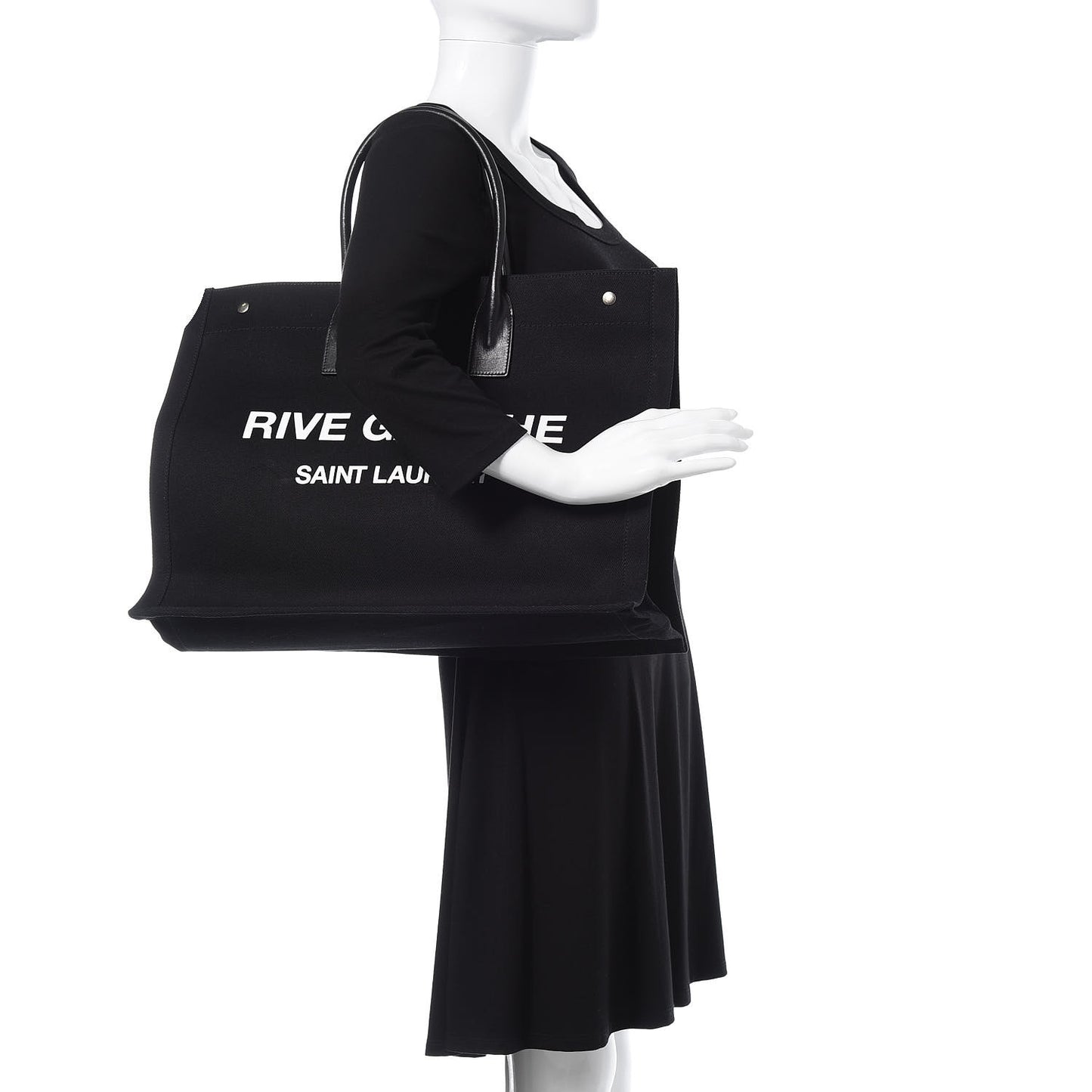 Linen Calfskin Rive Gauche Tote Black