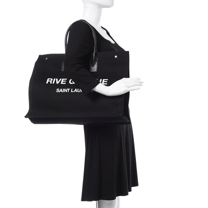 Saint Laurent Linen Calfskin Rive Gauche Tote Black 2 of 8
