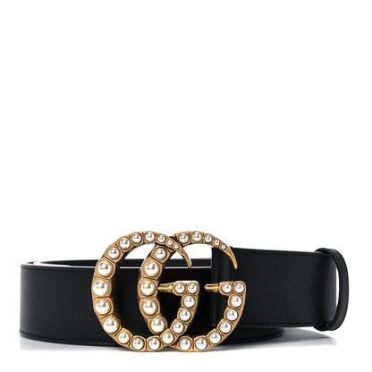 Gucci Moon Calfskin Pearl Double G 40mm Belt 80 32 Black Cream 1 of 5