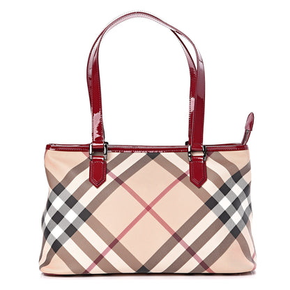 Burberry Patent Nova Check Shopper Tote Red 1 of 10