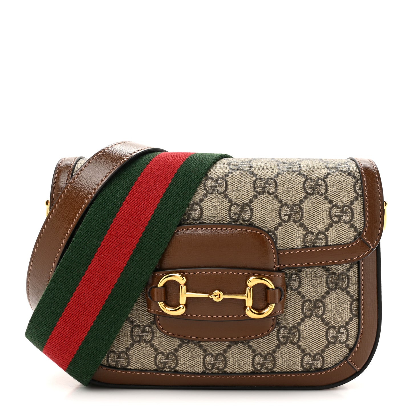 GG Supreme Monogram Web Mini Horsebit 1955 Shoulder Bag Beige Brown Sugar